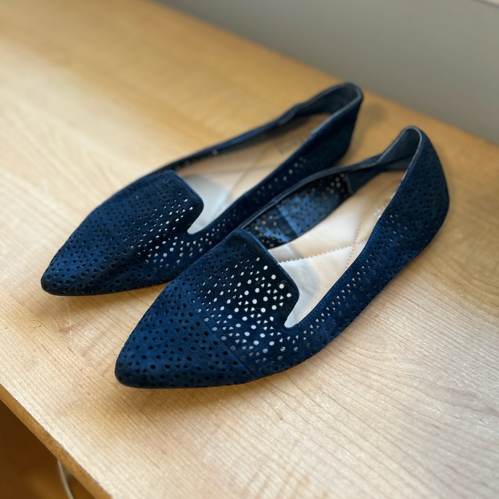 Alfani Step Flex Blue Suede Leather Pointed Toe Slip On Loafer Flats
